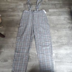 Plaid pants with suspenders